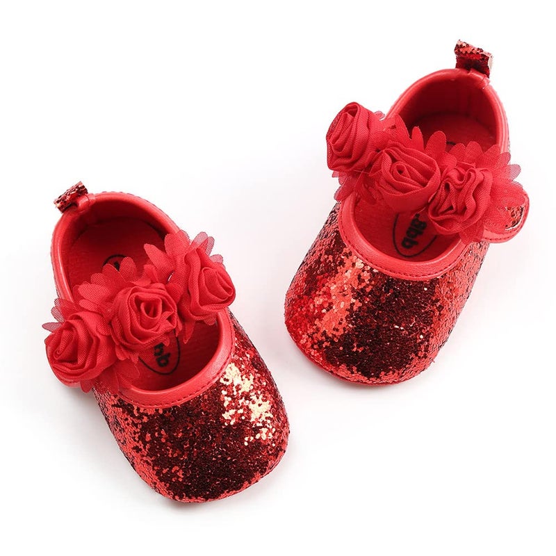 HsdsBebe HsdsBebe 2pcsSet Newborn Baby Girl Princess Mary Jane Shoes Toddler Infant Wedding Dress Flat Shoes with Free Headband