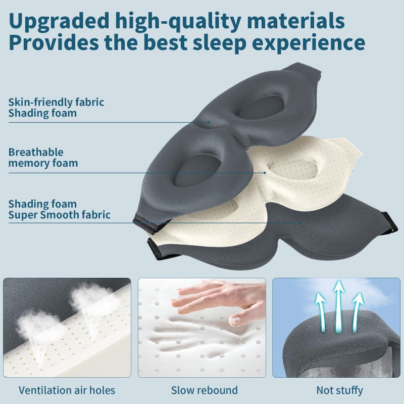 ZGGCD Sleep Mask for Side Sleeper, Light Blocking Sleeping Eye Mask for Women Men, 3D Contoured Cup Night Blindfold, Luxury Eye Cover Eyeshade with Adjustable Strap for Travel, Nap, Grey - Image 5