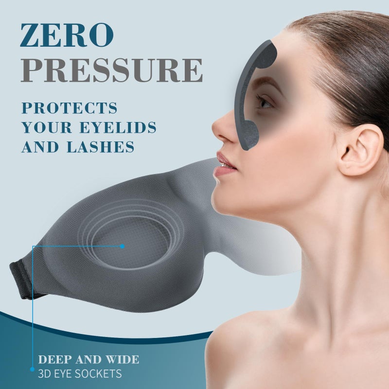 ZGGCD Sleep Mask for Side Sleeper, Light Blocking Sleeping Eye Mask for Women Men, 3D Contoured Cup Night Blindfold, Luxury Eye Cover Eyeshade with Adjustable Strap for Travel, Nap, Grey - Image 4
