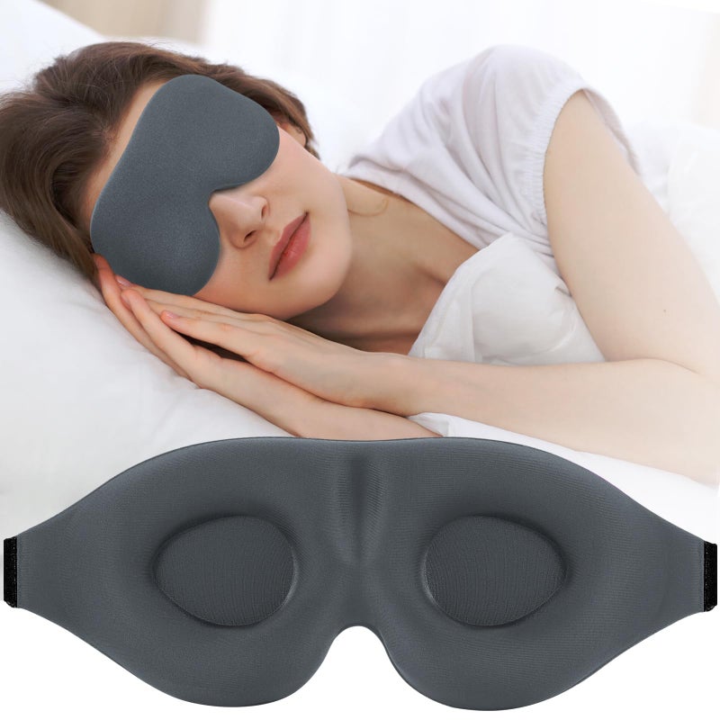 ZGGCD Sleep Mask for Side Sleeper, Light Blocking Sleeping Eye Mask for Women Men, 3D Contoured Cup Night Blindfold, Luxury Eye Cover Eyeshade with Adjustable Strap for Travel, Nap, Grey - Image 1