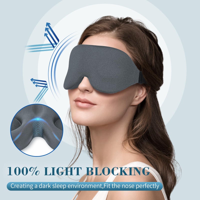 ZGGCD Sleep Mask for Side Sleeper, Light Blocking Sleeping Eye Mask for Women Men, 3D Contoured Cup Night Blindfold, Luxury Eye Cover Eyeshade with Adjustable Strap for Travel, Nap, Grey - Image 2