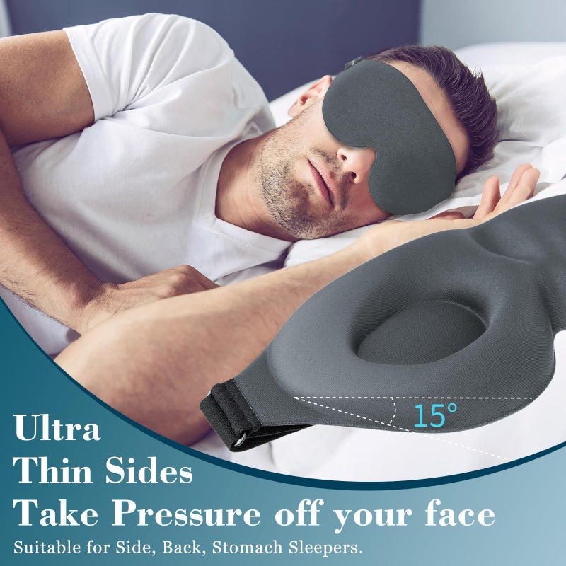 ZGGCD Sleep Mask for Side Sleeper, Light Blocking Sleeping Eye Mask for Women Men, 3D Contoured Cup Night Blindfold, Luxury Eye Cover Eyeshade with Adjustable Strap for Travel, Nap, Grey - Image 3