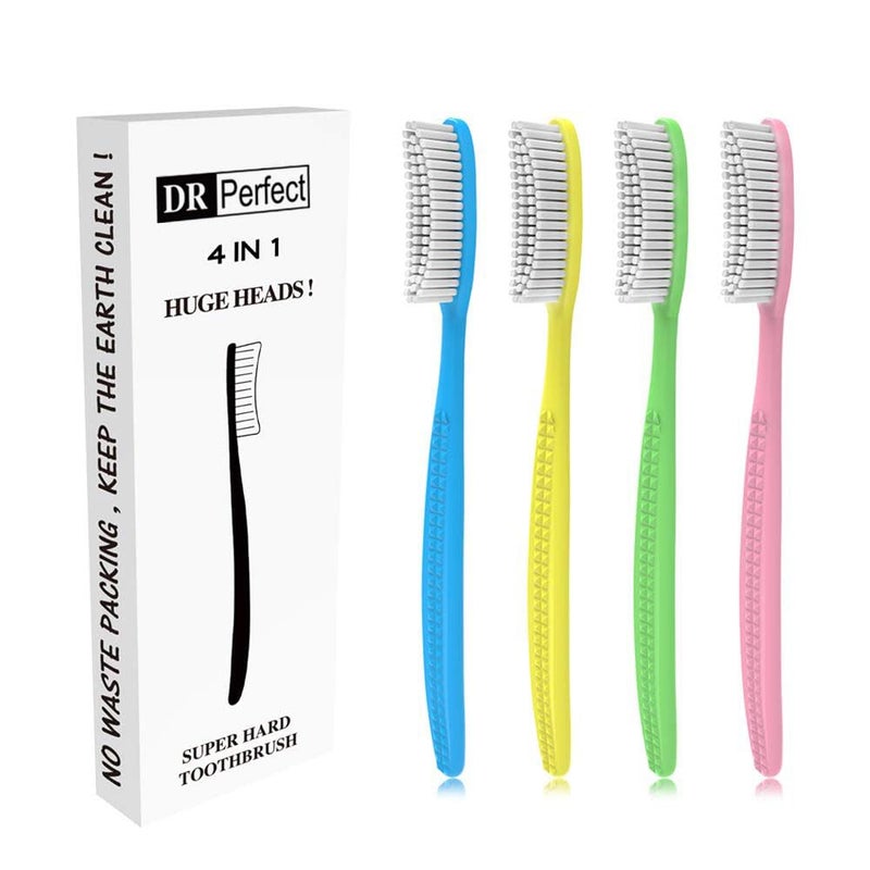 Drperfect Extra Hard & Firm Toothbrush Large Long Head Whitening Teeth Pack of 4 - Image 1