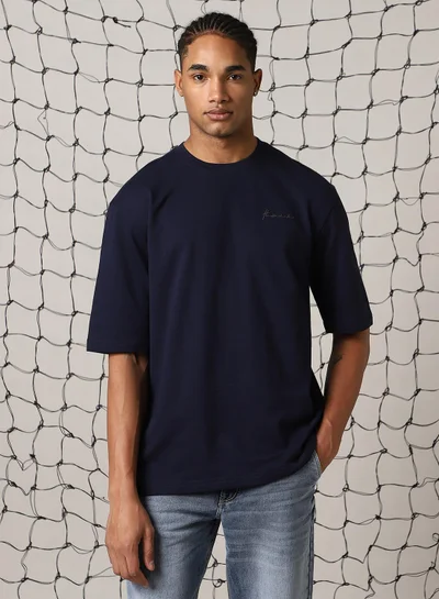 Hubberholme Men's Navy 100% Cotton Solid T-Shirt