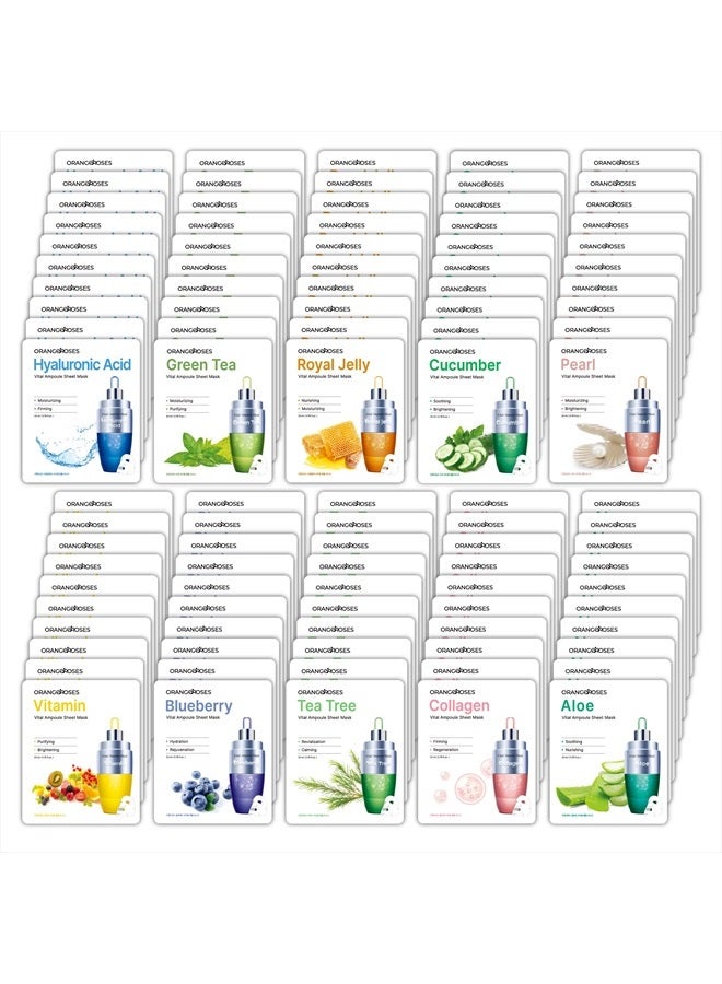 OBS LAB Orangeroses 100 Pcs Korean Essence Mask Sheets (10 x 10 Types) New Upgraded Formula and Mask Sheet with Release Paper, Korean Face Mask Skincare - Image 1