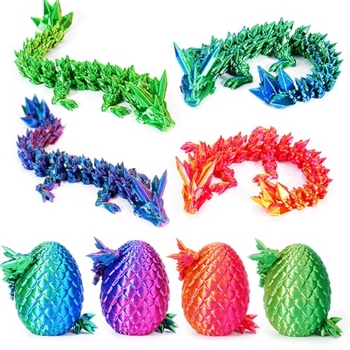 SHUWND 4PCS 3D Printed Dragon Eggs with Dragon InsideMini Easter Eggs Articulated Crystal Fidget ToysEaster Basket StuffersMystery Mythical Pieces 4PCF - Image 1