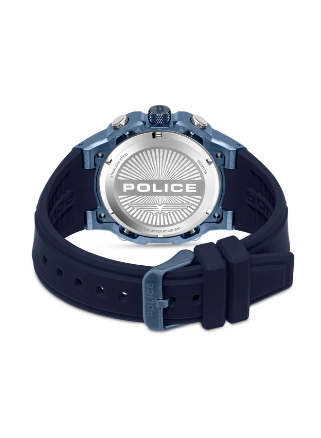 بوليس Men's Challenger 46mm Multifunction Watch with Ion-Plated Blue Case, Transparent Honeycomb Dial & Blue Silicone Strap