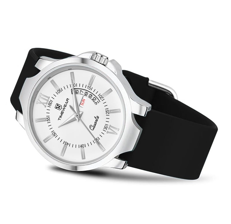 TIMEWEAR Analog White Dial, Day Date Functioning, Black Silicone Strap Watch for Men - Image 5