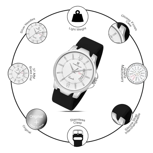 TIMEWEAR Analog White Dial, Day Date Functioning, Black Silicone Strap Watch for Men - Image 2