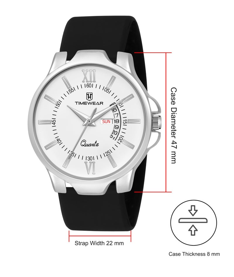 TIMEWEAR Analog White Dial, Day Date Functioning, Black Silicone Strap Watch for Men - Image 4