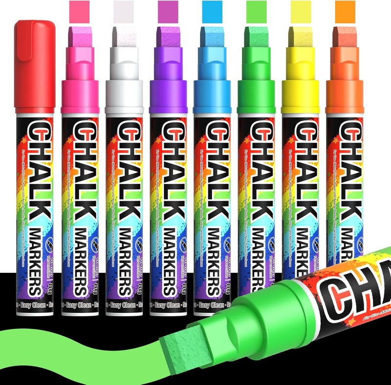 AKARUED Jumbo Chalk Window Markers for Cars Glass Washable: 8 Colors Liquid Chalk Markers Pen with 10mm Wide Tip, Chalkboard Marker, Window Paint Marker for Car Window, Blackboard, Auto Windshield Decorations - Image 1