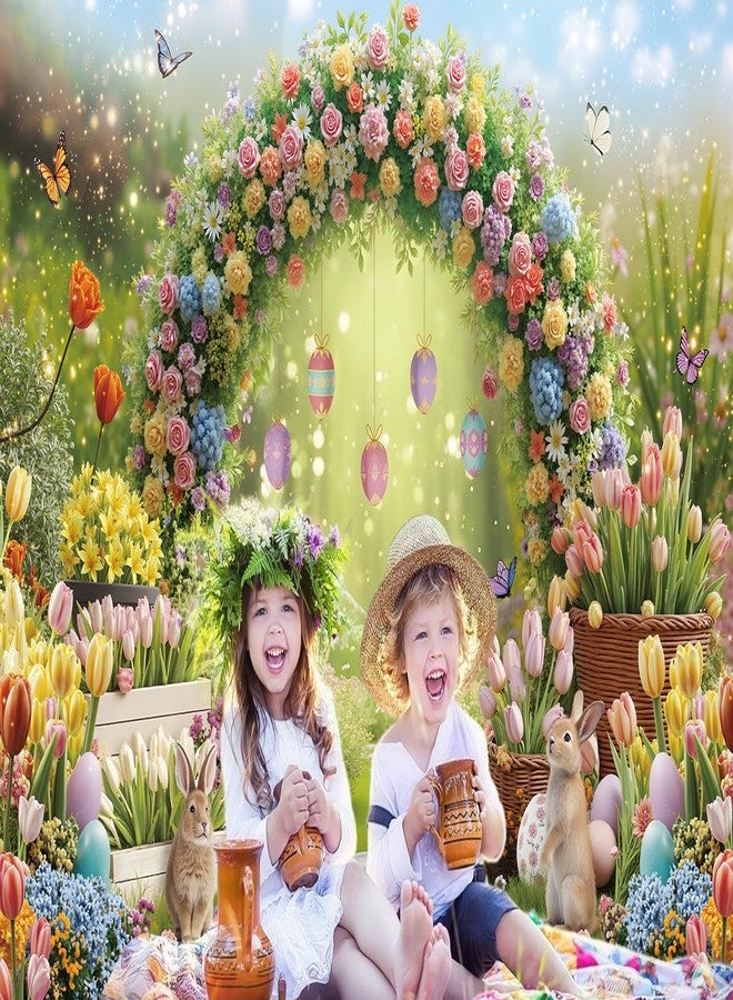 CINRAY Easter Backdrops for Photography 7x5FT Spring Garden Blue Sky Bunny Eggs Flowers Background for Kids Spring Easter Party Decorations Photo Props - Image 3