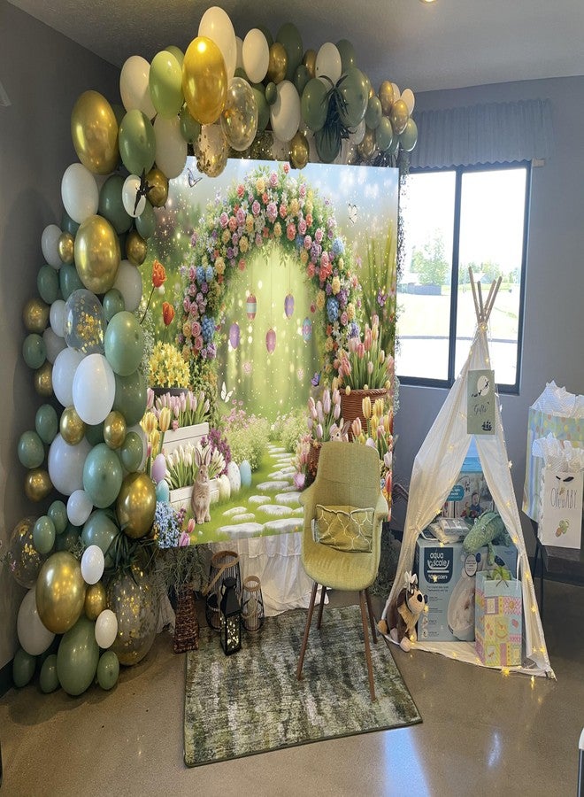 CINRAY Easter Backdrops for Photography 7x5FT Spring Garden Blue Sky Bunny Eggs Flowers Background for Kids Spring Easter Party Decorations Photo Props - Image 4