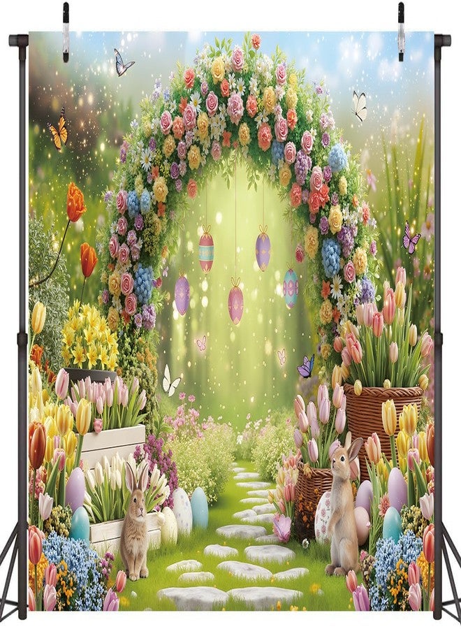 CINRAY Easter Backdrops for Photography 7x5FT Spring Garden Blue Sky Bunny Eggs Flowers Background for Kids Spring Easter Party Decorations Photo Props - Image 2
