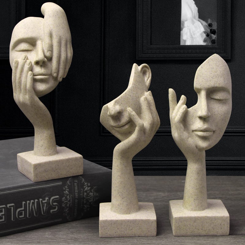prosfalt 3 Pcs Thinker Statue Modern Home Resin Sculptures Collectible Figurines for Home Office Bookshelf Desktop Decor(Sandstone) - Image 1
