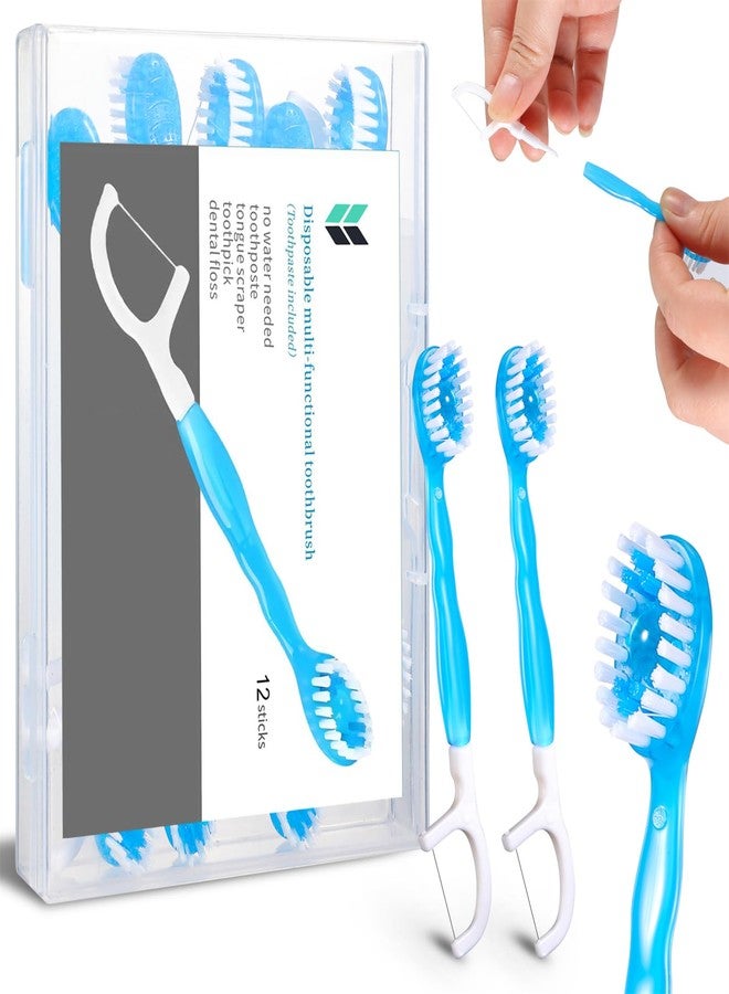 XYYLLL Toothbrushes Travel 12 Count Disposable Toothbrush Wrapped Portable Oral Care Set 5 in 1 Pre-Pasted Mini Brush Floss Pick Tongue Scraper for Camping Hiking School - Image 1