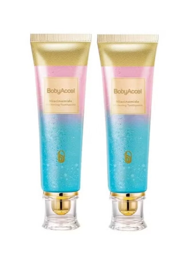 بودي أكسيل عبوة من عبوتين من معجون أسنان مبيض بالنياسيناميد - معجون أسنان مبيض طبيعي من BodyAccel مع النياسيناميد، تركيبة لطيفة لأسنان أكثر إشراقًا ونفس منعش 100 غرام*2 - Image 1