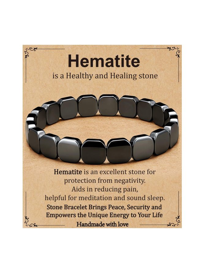 Men's Black Gallstone Bracelet Motivational Gift Square Hematite Elastic Rope Bracelet Square Black Gallstone Energy Bracelet - Image 1