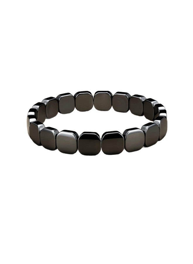 Men's Black Gallstone Bracelet Motivational Gift Square Hematite Elastic Rope Bracelet Square Black Gallstone Energy Bracelet - Image 2
