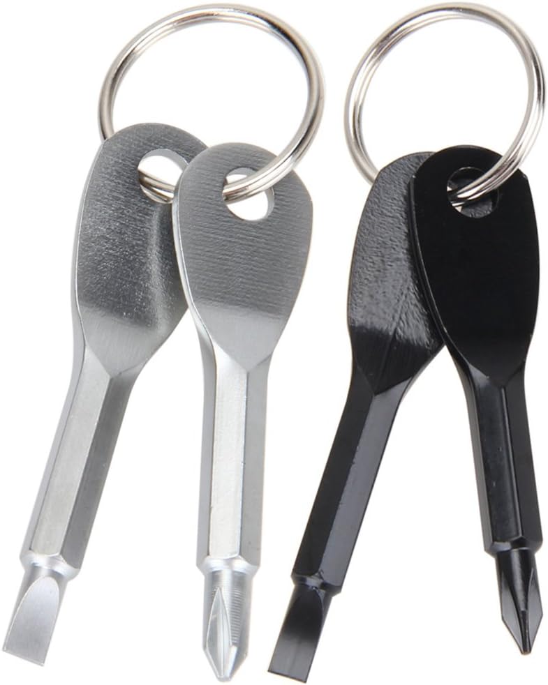 Armear 2 Set(4PCS) Portable Multifunction Key Chain Screwdriver Mini Key Shape Travel Kits Outdoor EDC Screwdriver Tool with Key Ring(Color: Black Silver) - Image 1