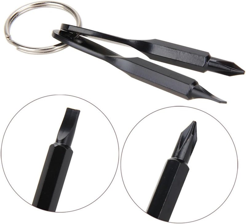 Armear 2 Set(4PCS) Portable Multifunction Key Chain Screwdriver Mini Key Shape Travel Kits Outdoor EDC Screwdriver Tool with Key Ring(Color: Black Silver) - Image 5