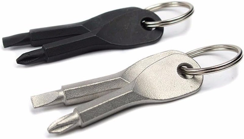 Armear 2 Set(4PCS) Portable Multifunction Key Chain Screwdriver Mini Key Shape Travel Kits Outdoor EDC Screwdriver Tool with Key Ring(Color: Black Silver) - Image 4