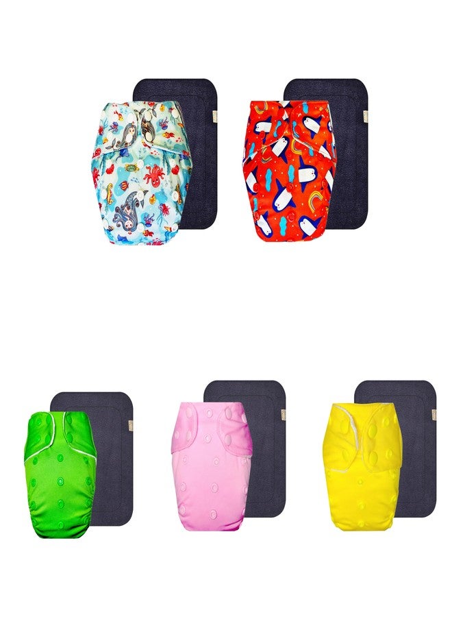 حفاضات قماشية فاخرة من دمبلدو مع حشوة رمادية (عبوة من 5) | ناعمة ولطيفة | قابلة لإعادة الاستخدام والغسل | مناسبة للسفر | ضرورية للاستخدام اليومي | من 3 أشهر إلى 3 سنوات | مناسبة للأطفال من الجنسين - Image 1