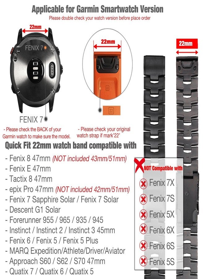 Abanen Titanium Watch Band for Garmin Fenix 8 47mm/epix Pro 47mm, Quick Fit 22mm Titanium Metal Wristband with Stainless Steel Buckle for Fenix 7/6/5,Approach S62 (Black) - Image 3