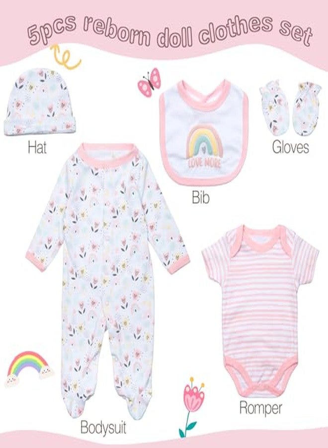 Pedolltree Reborn Baby Doll Clothes Girl Outfit Accessories 5 pcs Set for 17-22 Inch Reborn Dolls Newborn Baby Girl Doll Clothes - Image 3