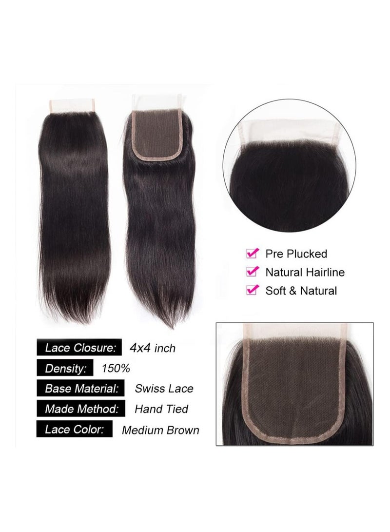 إستيل 3 حزم من الشعر البشري بدرجة 10A مع حزم شعر مستقيمة للإغلاق (20 22 24+18 بوصة) 100% حزم شعر بشري عذراء برازيلي غير معالج مع إغلاق لحمة مزدوجة لون طبيعي - Image 3