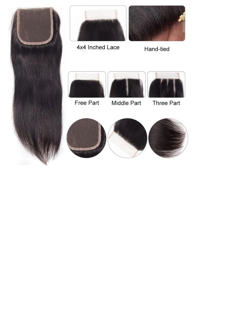 إستيل 3 حزم من الشعر البشري بدرجة 10A مع حزم شعر مستقيمة للإغلاق (20 22 24+18 بوصة) 100% حزم شعر بشري عذراء برازيلي غير معالج مع إغلاق لحمة مزدوجة لون طبيعي - Image 4