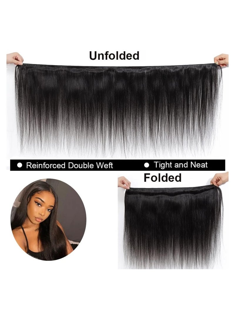 إستيل 3 حزم من الشعر البشري بدرجة 10A مع حزم شعر مستقيمة للإغلاق (20 22 24+18 بوصة) 100% حزم شعر بشري عذراء برازيلي غير معالج مع إغلاق لحمة مزدوجة لون طبيعي - Image 5