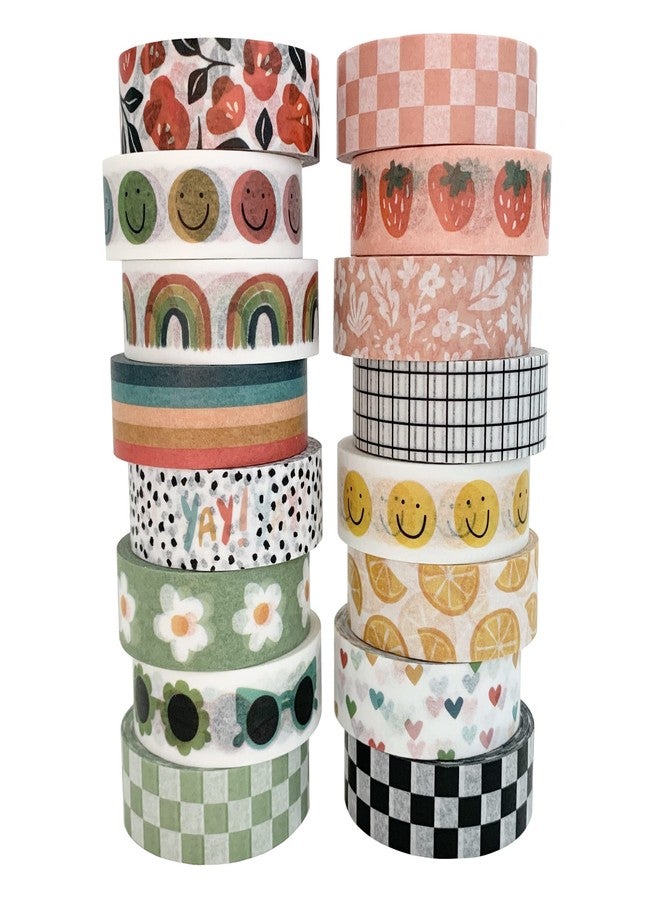Carousel Greetings washi tape set with 16 rolls of washi tape 15mm wide, cute decorative tape for diary, scrapbooking, crafts, journals with markers, planners, from - Image 1