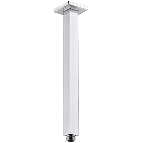 BESTILL 12 Inch Chrome Ceiling Mount Shower Arm and Flange, Square Rain Shower Head Arm - Image 1