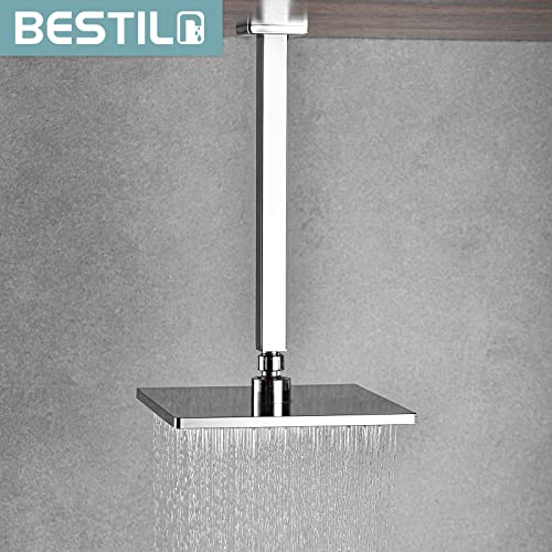 BESTILL 12 Inch Chrome Ceiling Mount Shower Arm and Flange, Square Rain Shower Head Arm - Image 3