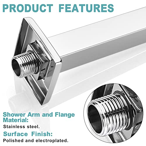 BESTILL 12 Inch Chrome Ceiling Mount Shower Arm and Flange, Square Rain Shower Head Arm - Image 4