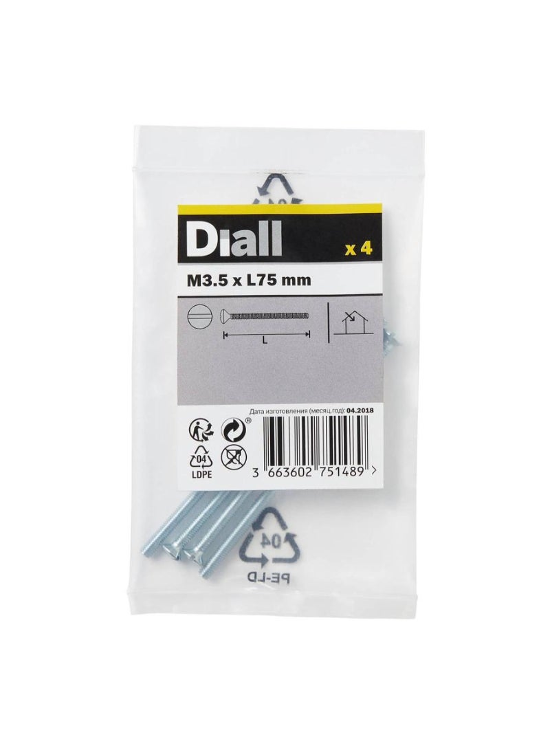 Dial Zinc Plated Carbon Steel Switch Box Screw Pack M3.5 X 75 Mm 4 Piece