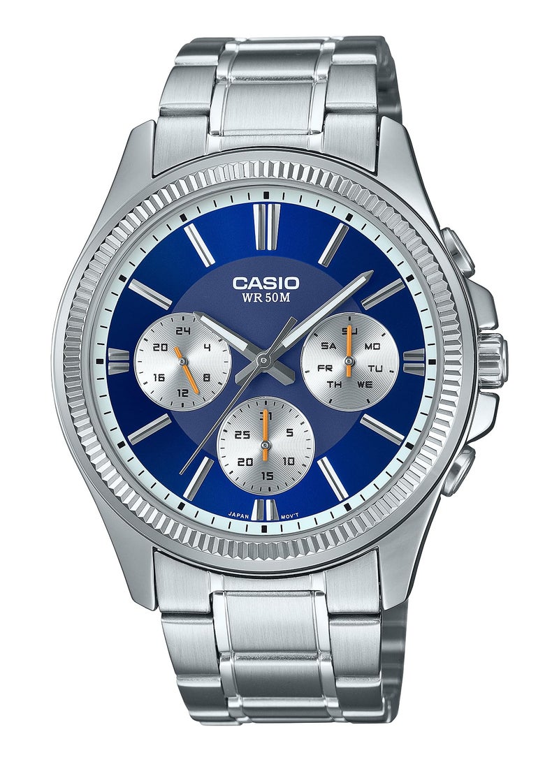 CASIO Mens Blue Dial Silver Band Watch MTP-1375D-2A1VDF - Image 1