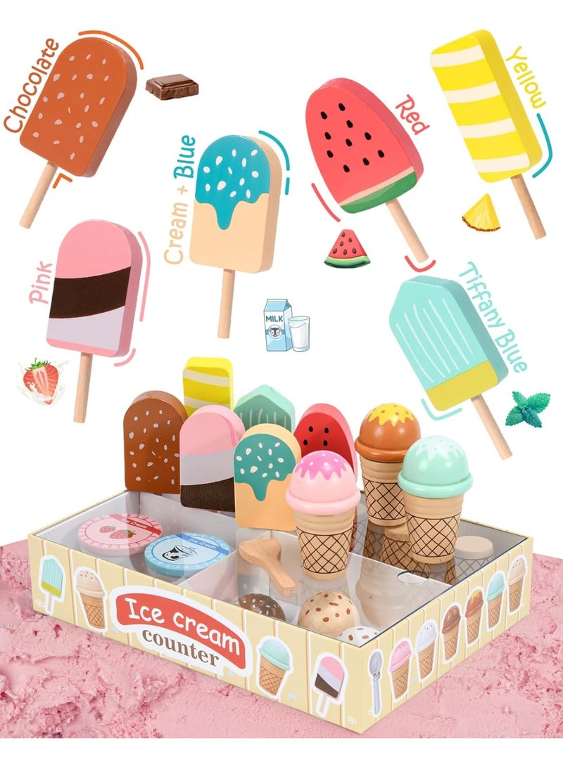 Wooden Ice Cream Toys Kids Pretend Play Store Toys for Toddlers Girls 3 4 5 6, Wooden Food Christmas Birthday Gifts Play Kitchen Accessories for 2 3 4 5 Year Old Girls Boys - Image 5