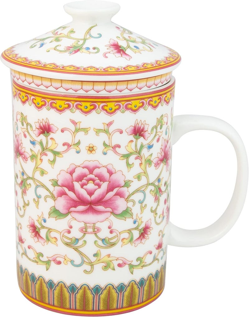 Grace Teaware Porcelain Pink Lotus 3Piece Tea Mug with Strainer  - Image 2