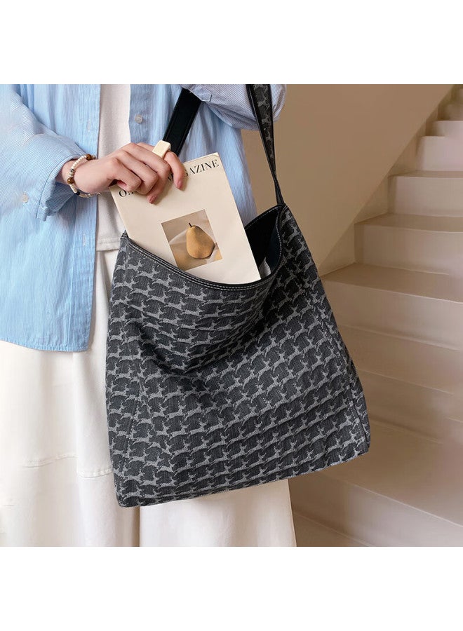 Mood Lazy Lightweight Large Capacity Soft Denim Wide Shoulder Strap Deer Pattern Tote Bag Casual Canvas Shoulder Underarm Bag For Wome - Image 2
