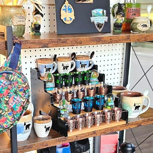 smocchy 5Tier Shot Glass Holder Wooden Shot Glasses Display Stand Shot Glasses Storage Organizer for Whiskey Tequila Vodka Storage Holder for Birthday Christmas Halloween Bar Easter - Image 3