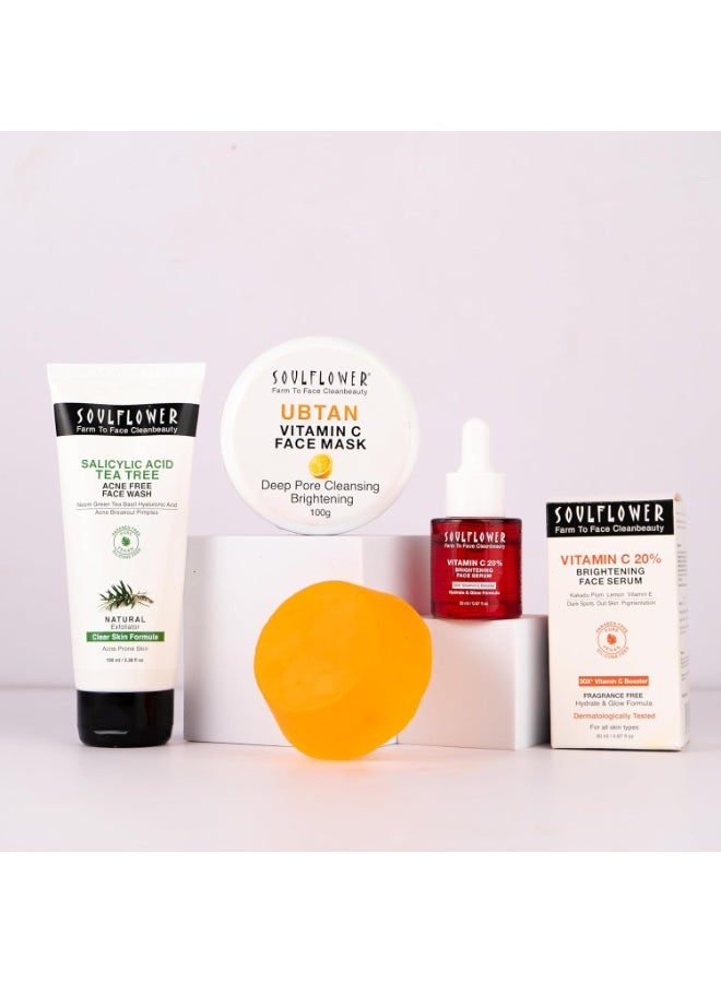 Soulflower Radiant Glow Rituals – Vitamin C Skincare Gift Set with Face Serum 20ml, Ubtan Mask 100g, Tea Tree Face Wash 100ml & Soap | Rakhi Gift for Glowing Skin - Image 2