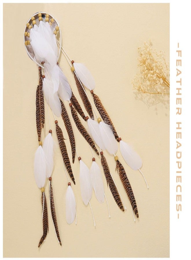 GORTIN Boho Feather Headband Indian Hippie Headpiece White Gypsy Feather Headdress Bohemian Costumes Hair Accessories for Women - Image 2