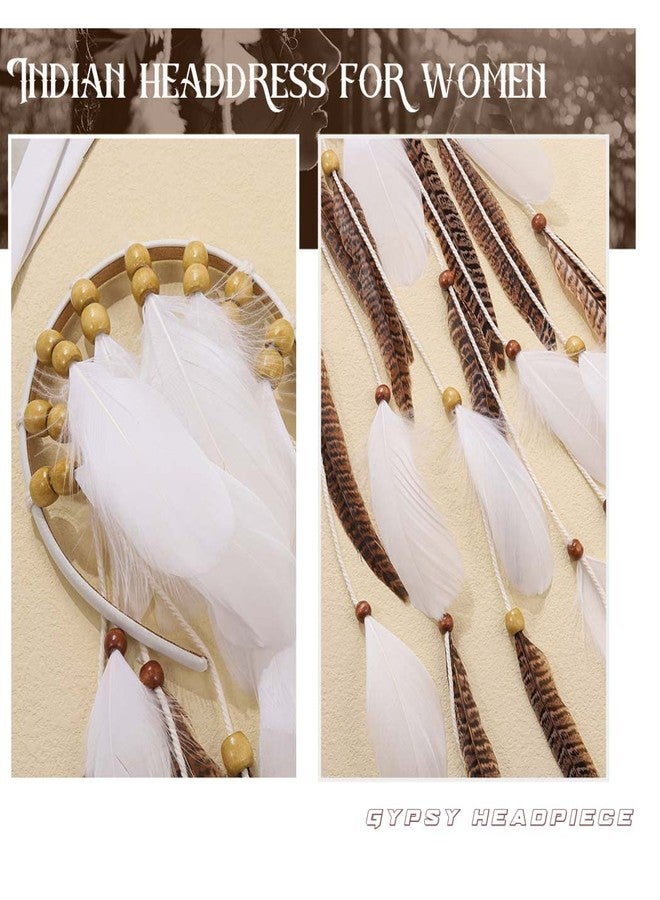 GORTIN Boho Feather Headband Indian Hippie Headpiece White Gypsy Feather Headdress Bohemian Costumes Hair Accessories for Women - Image 5