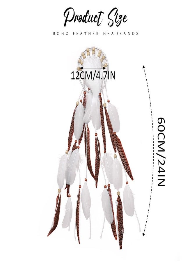 GORTIN Boho Feather Headband Indian Hippie Headpiece White Gypsy Feather Headdress Bohemian Costumes Hair Accessories for Women - Image 4