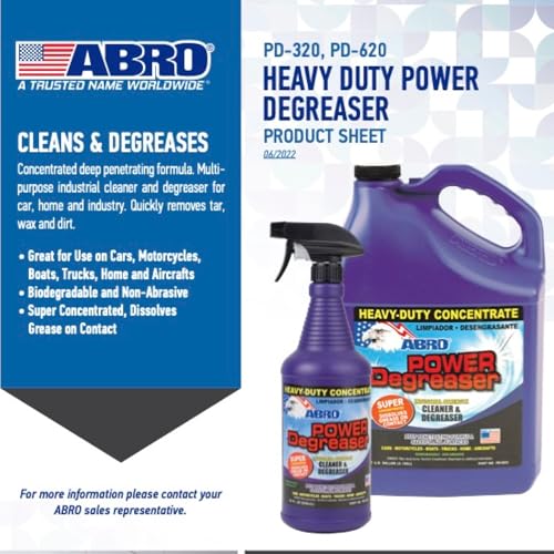 Abro منظف دهن قوي من ABRO، منظف محرك متعدد الوظائف عالي الأداء لإزالة سريعة وسهلة للدهون والزيوت والأوساخ، منظف محرك ومنظف سيارات معدني، 32 أونصة - Image 5