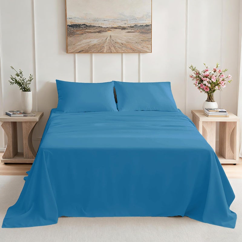 USXIBEI Queen Size 4 Piece Bed Sheet Set Ultra Imitation CottonPremium Breathable Cooling Sheets Hotel Luxury Bed Sheets Deep Pocket up to 15 Wrinkle FadeDenim Blue Queen - Image 2