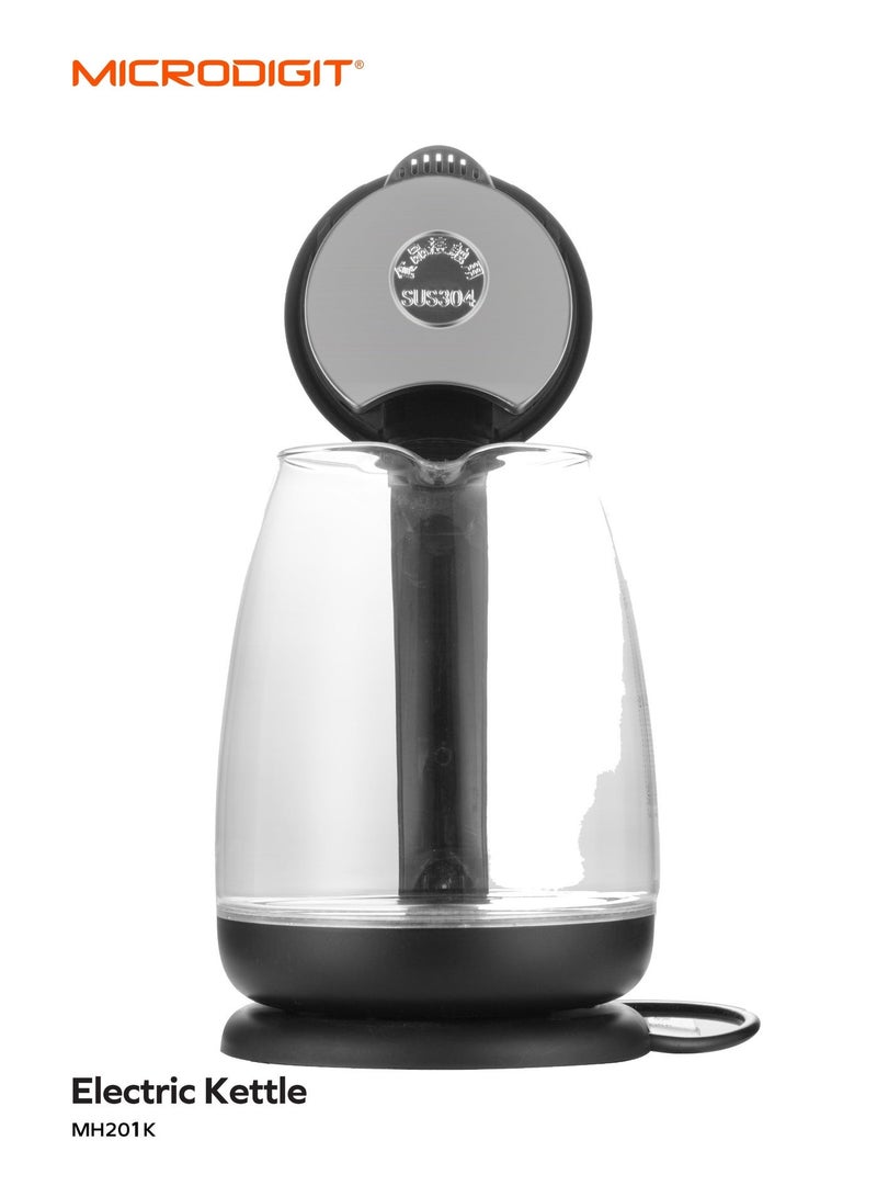 ميكرو ديجيت غلاية كهربائية زجاجية ممتازة، غلاية مياه بقدرة 1500 وات سعة 1.8 لتر، سهلة التنظيف والاستخدام، إيقاف تلقائي، مقبض بارد يعمل باللمس، إيقاف تلقائي وحماية من الغليان الجاف. مثالي للشاي والقهوة، زجاج أسود - Image 2