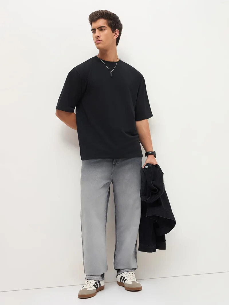 Urbano Fashion  Urbano Fashion Men's Grey Loose Baggy Fit Heavy Washed Faded Denim Jeans Non-Stretchable for Men | Best Price UAE